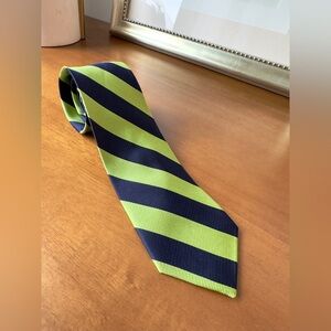 J.Crew classic rep tie in Navy and Lime Green Stripes Pristine condition
